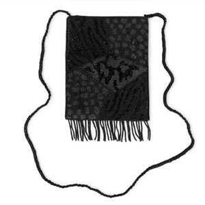 Lady Jade Designs Beaded Crossbody Bag Black Animal Print Patchwork Fringe Small